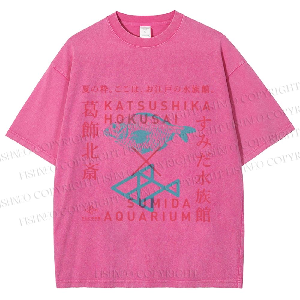 Unisex Japanese Aquarium Printed Washed Tee