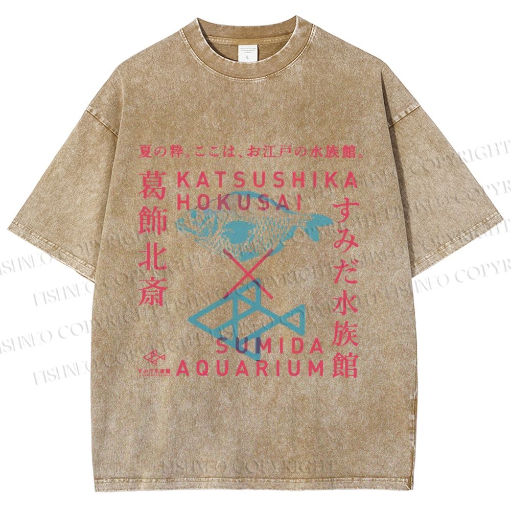 Unisex Japanese Aquarium Printed Washed Tee
