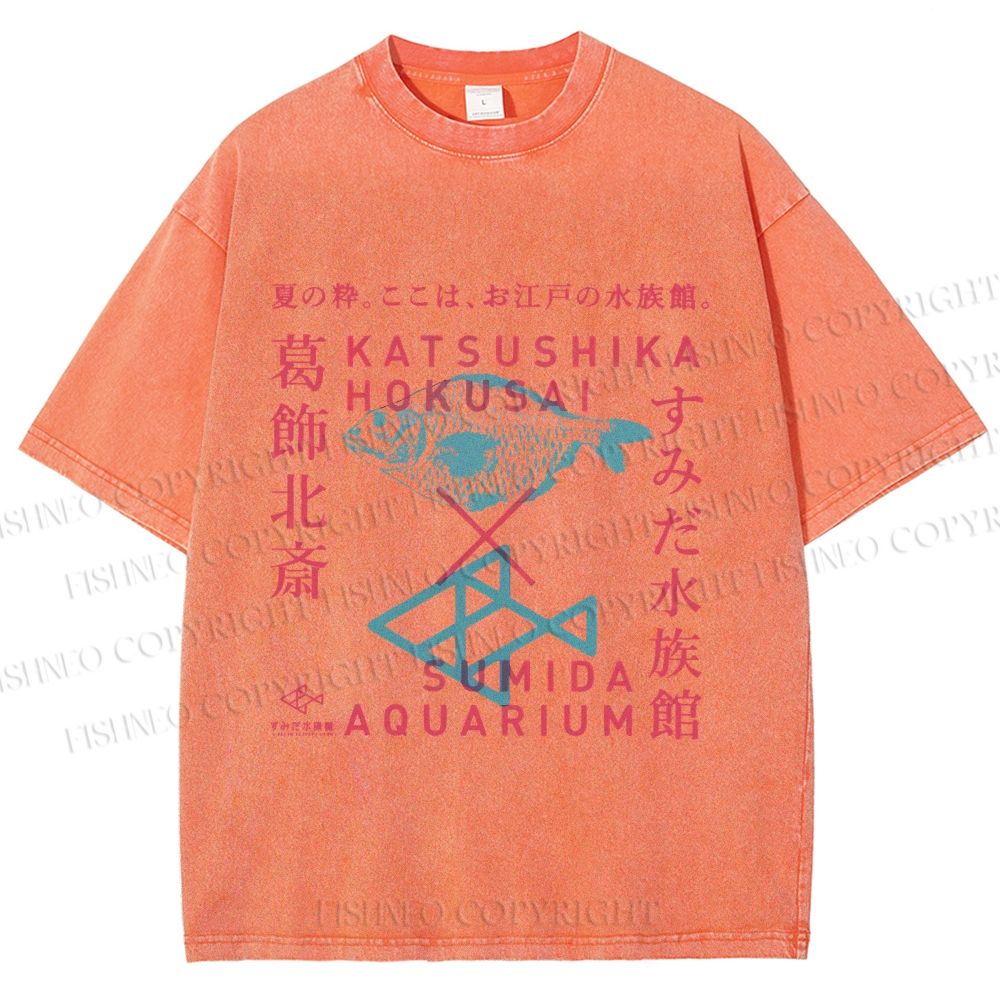 Unisex Japanese Aquarium Printed Washed Tee