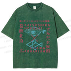 Unisex Japanese Aquarium Printed Washed Tee
