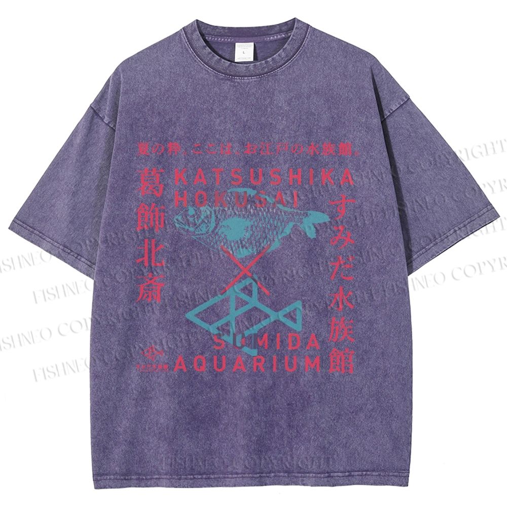 Unisex Japanese Aquarium Printed Washed Tee