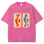 Unisex Cartoon Fish In Box Printed Washed Tee
