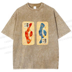 Unisex Cartoon Fish In Box Printed Washed Tee