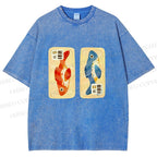 Unisex Cartoon Fish In Box Printed Washed Tee