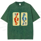 Unisex Cartoon Fish In Box Printed Washed Tee