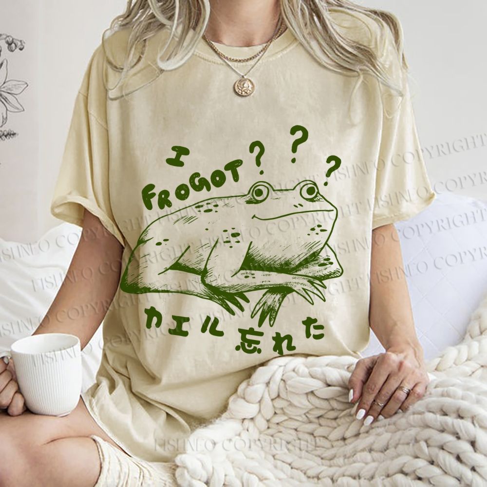 Unisex Vintage Frog Forget Printed Washed Tee