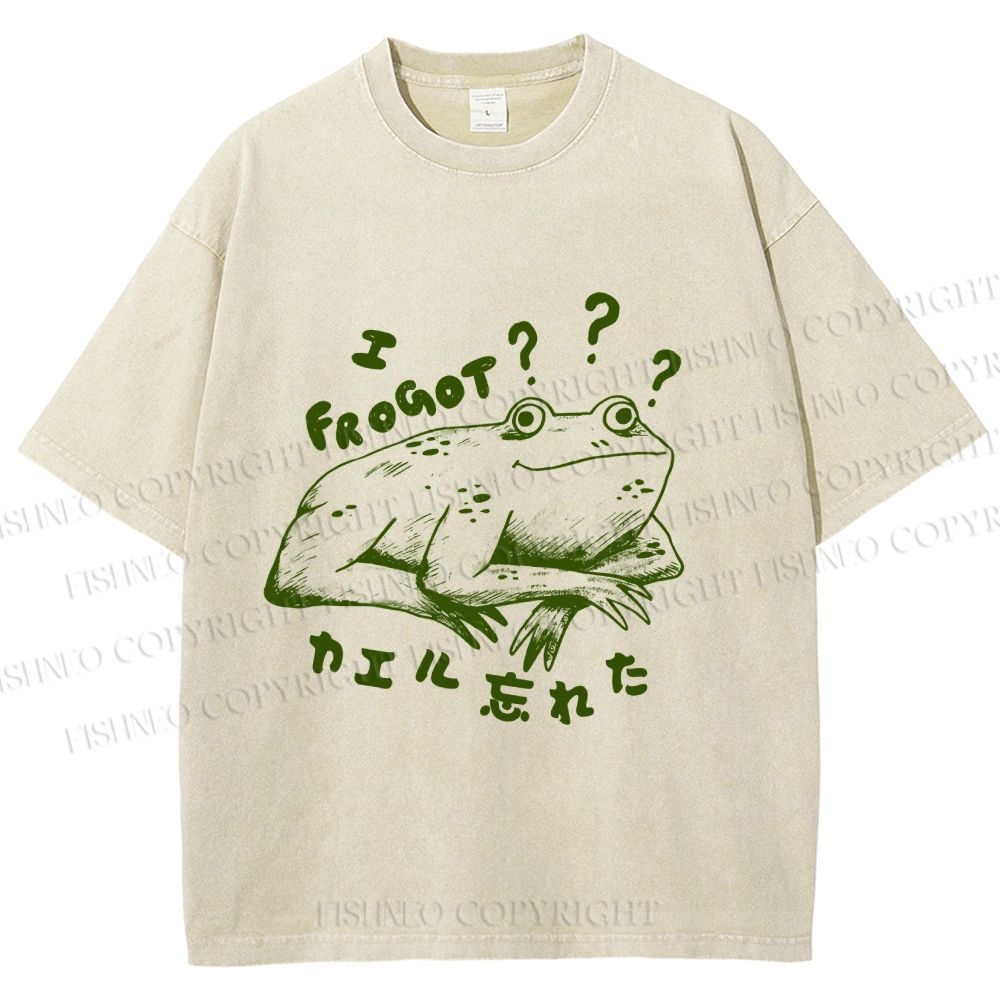 Unisex Vintage Frog Forget Printed Washed Tee