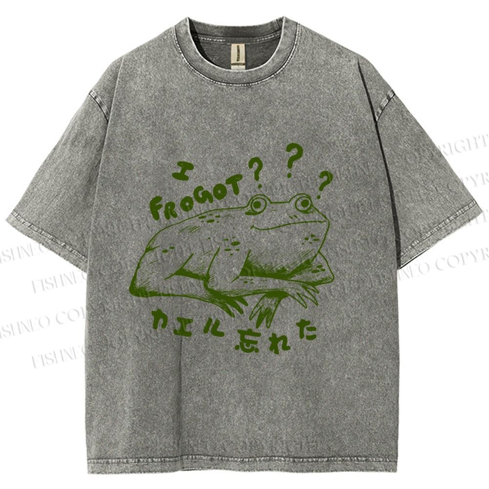 Unisex Vintage Frog Forget Printed Washed Tee