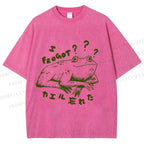 Unisex Vintage Frog Forget Printed Washed Tee