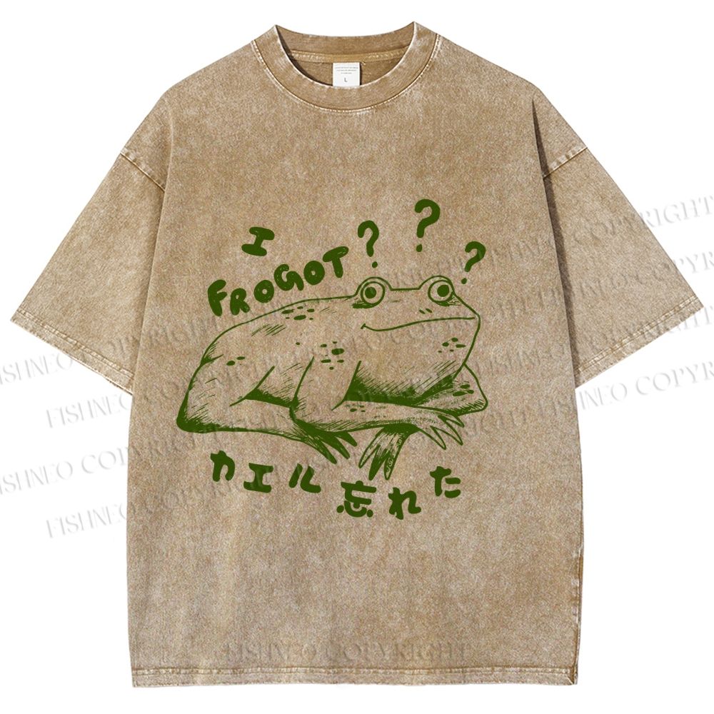 Unisex Vintage Frog Forget Printed Washed Tee
