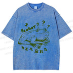 Unisex Vintage Frog Forget Printed Washed Tee