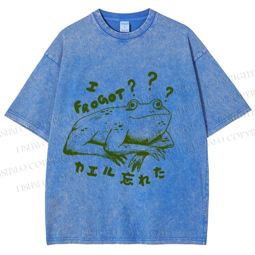 Unisex Vintage Frog Forget Printed Washed Tee