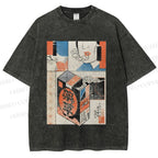 Unisex Vintage Japanese Art Printed Washed Tee