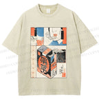 Unisex Vintage Japanese Art Printed Washed Tee