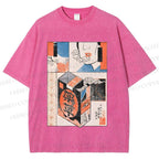 Unisex Vintage Japanese Art Printed Washed Tee