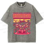 Unisex Sandwich Graffiti Printed Washed Tee