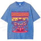 Unisex Sandwich Graffiti Printed Washed Tee