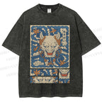 Unisex Vintage Japanese Art Printed Washed Tee