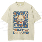 Unisex Vintage Japanese Art Printed Washed Tee