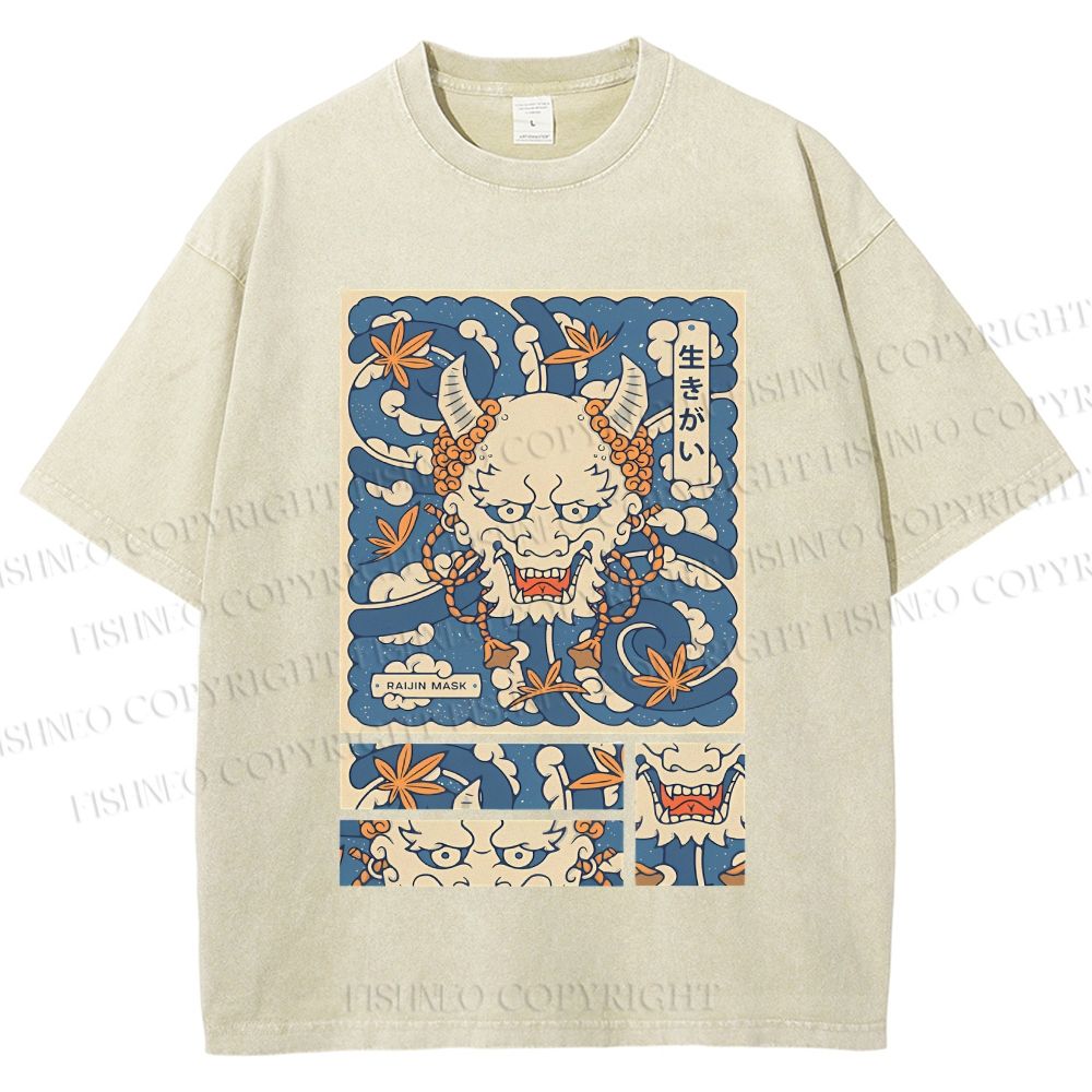 Unisex Vintage Japanese Art Printed Washed Tee