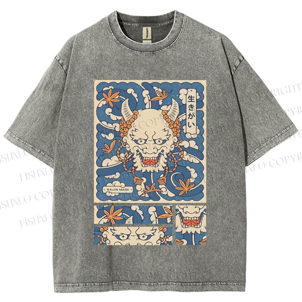 Unisex Vintage Japanese Art Printed Washed Tee