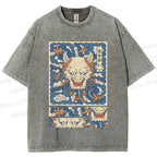 Unisex Vintage Japanese Art Printed Washed Tee