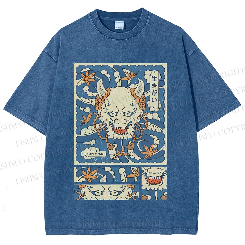 Unisex Vintage Japanese Art Printed Washed Tee