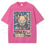 Unisex Vintage Japanese Art Printed Washed Tee