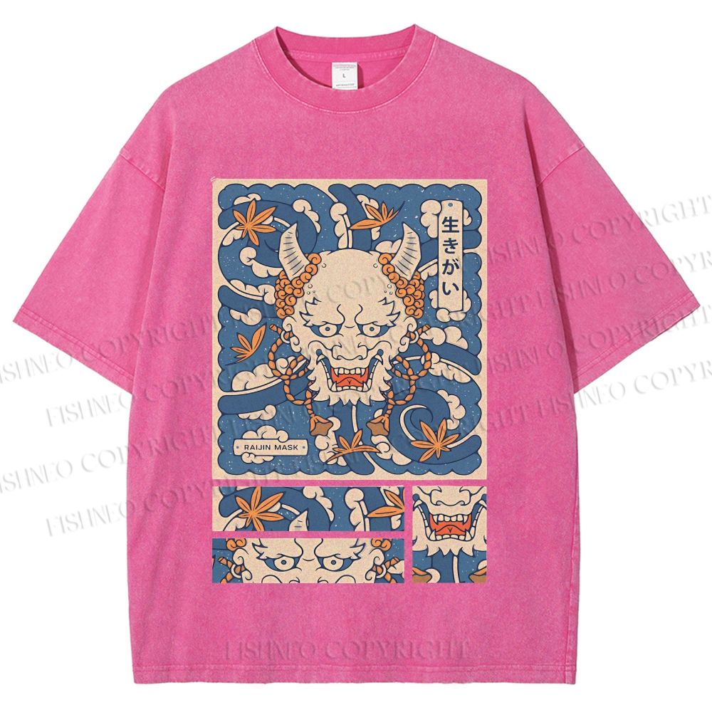 Unisex Vintage Japanese Art Printed Washed Tee