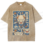 Unisex Vintage Japanese Art Printed Washed Tee