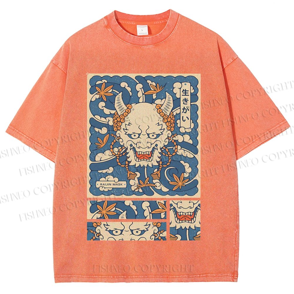 Unisex Vintage Japanese Art Printed Washed Tee