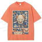 Unisex Vintage Japanese Art Printed Washed Tee
