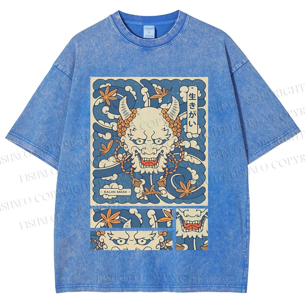 Unisex Vintage Japanese Art Printed Washed Tee