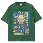 Unisex Vintage Japanese Art Printed Washed Tee