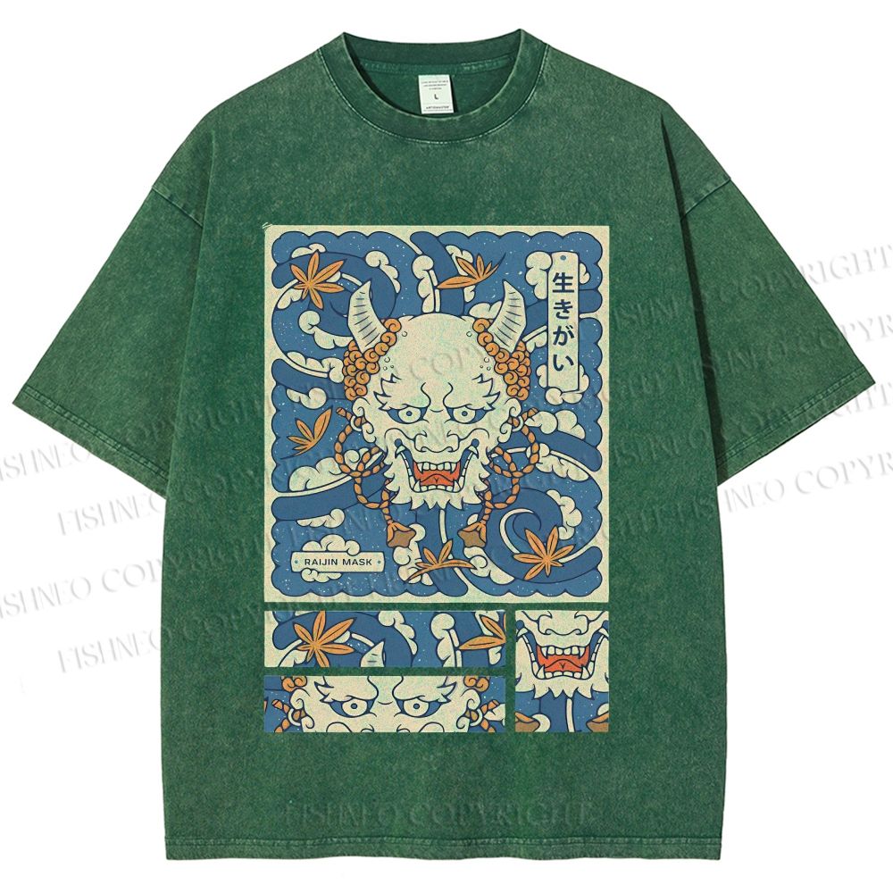 Unisex Vintage Japanese Art Printed Washed Tee