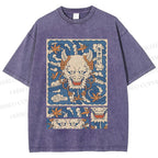 Unisex Vintage Japanese Art Printed Washed Tee