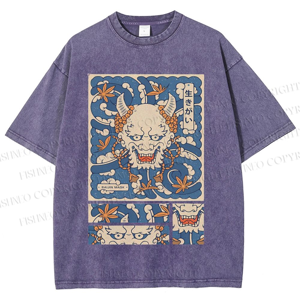 Unisex Vintage Japanese Art Printed Washed Tee