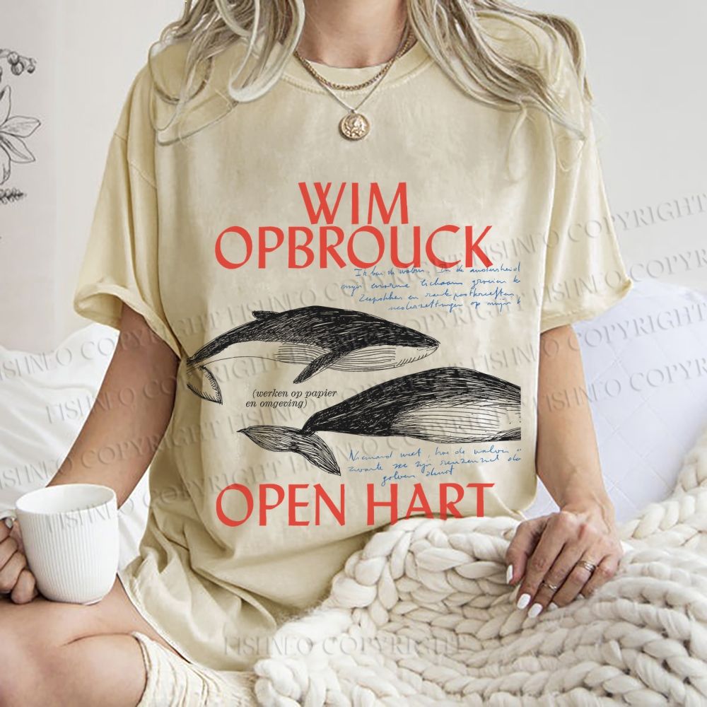 Unisex Whale Graffiti Printed Washed Tee