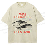 Unisex Whale Graffiti Printed Washed Tee