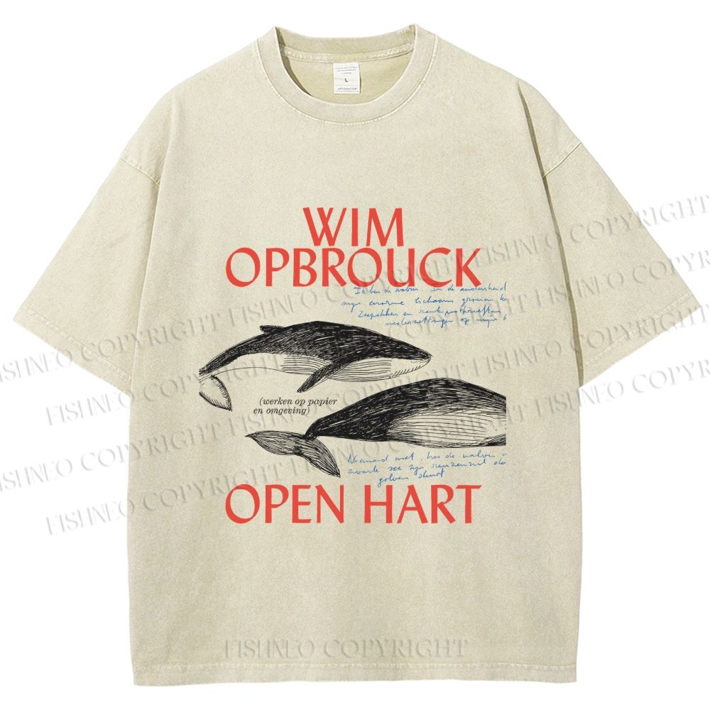 Unisex Whale Graffiti Printed Washed Tee