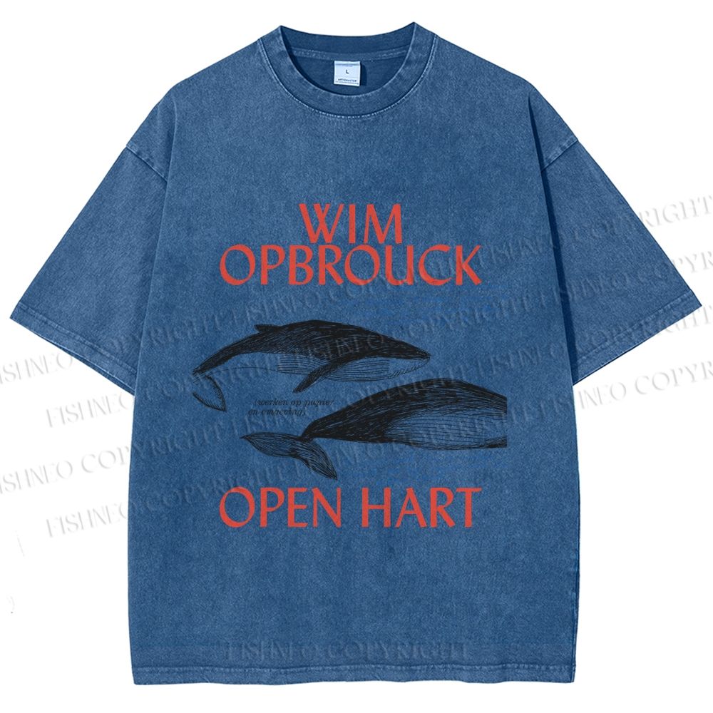 Unisex Whale Graffiti Printed Washed Tee