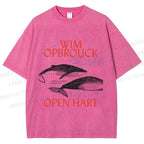 Unisex Whale Graffiti Printed Washed Tee
