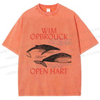 Unisex Whale Graffiti Printed Washed Tee