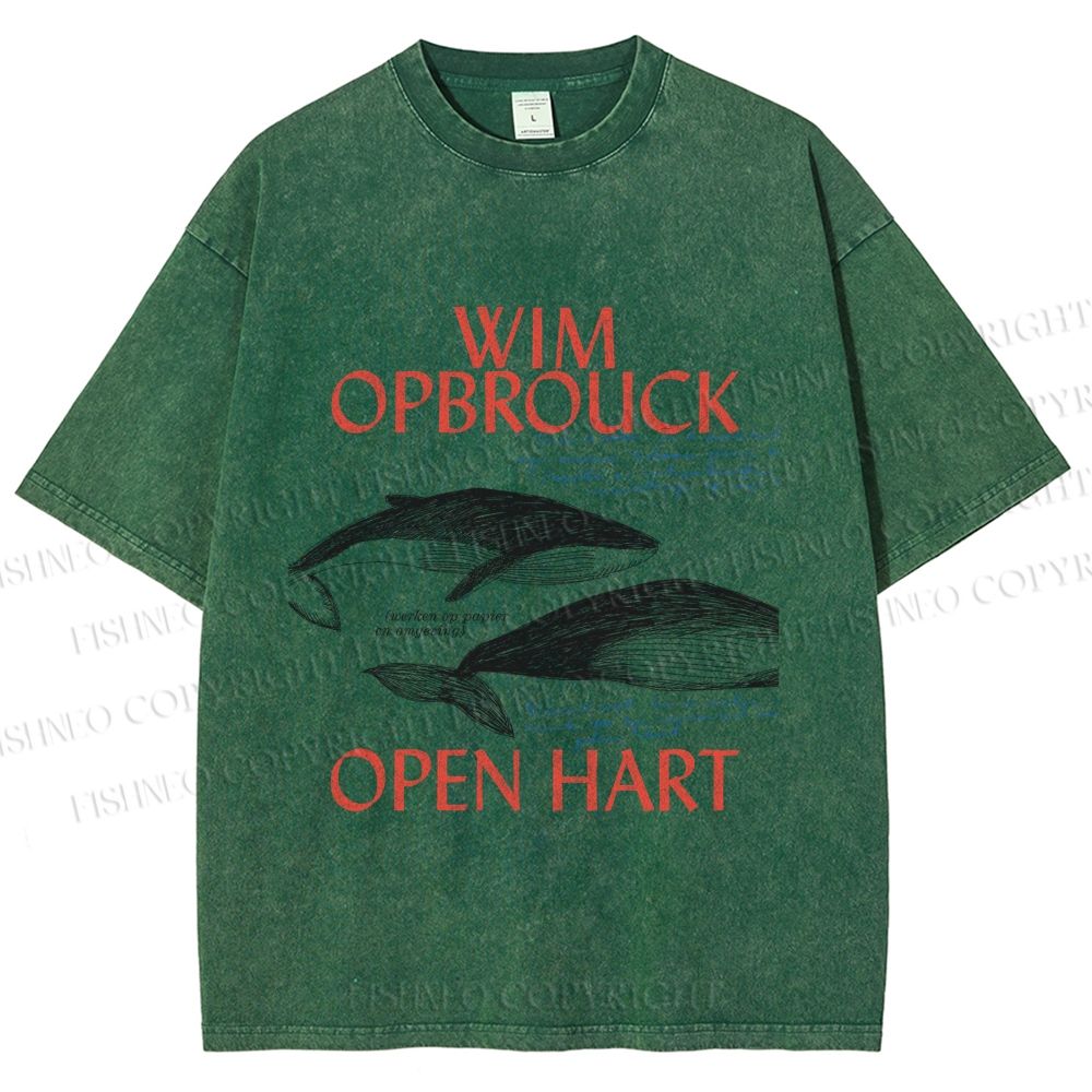 Unisex Whale Graffiti Printed Washed Tee