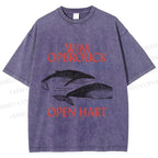 Unisex Whale Graffiti Printed Washed Tee