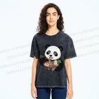 Unisex Panda Having Noodle Printed Washed Tee