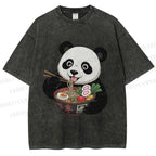 Unisex Panda Having Noodle Printed Washed Tee