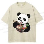 Unisex Panda Having Noodle Printed Washed Tee