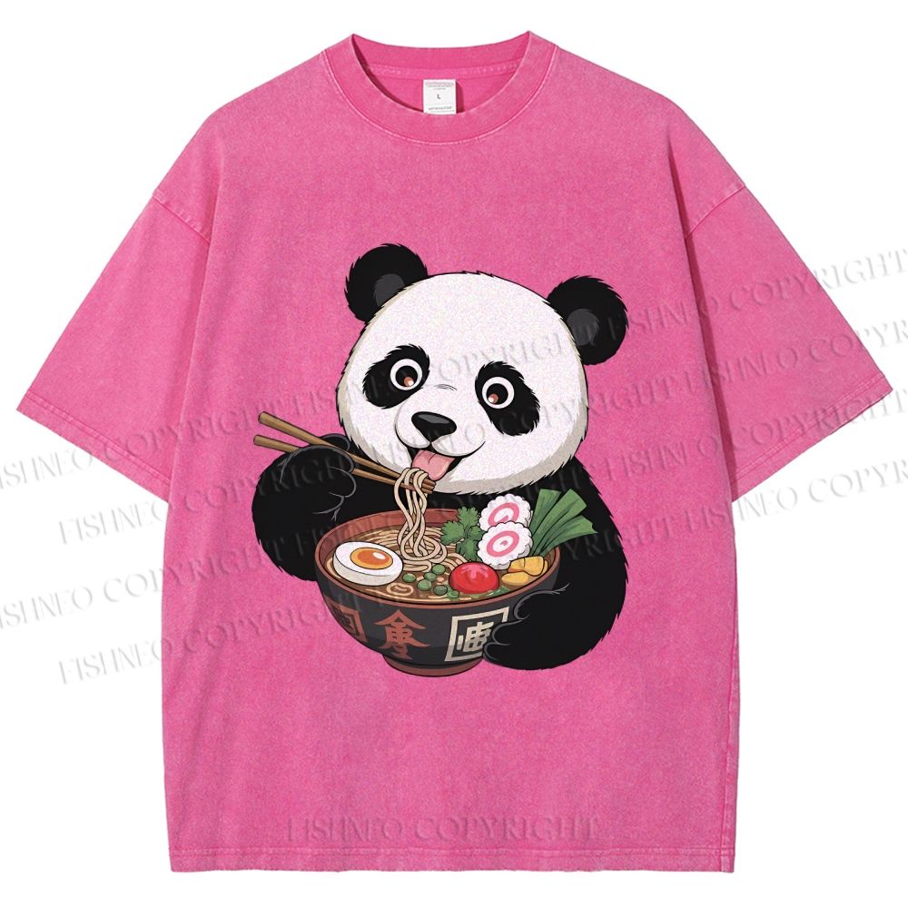 Unisex Panda Having Noodle Printed Washed Tee
