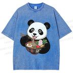 Unisex Panda Having Noodle Printed Washed Tee